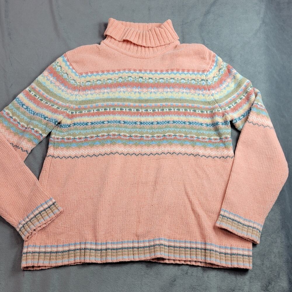 Carolyn Taylor Turtleneck Sweater Womens Size Medium Pale Pink Stripe Fair Isle - Picture 1 of 12